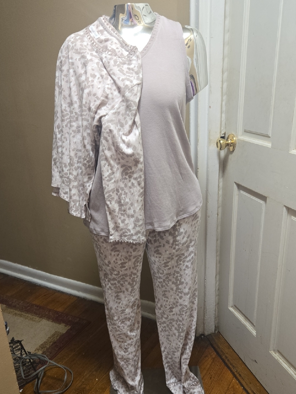 Midnight by Carole Hochman Taupe Leopard-Print Three-Piece Pajama Set